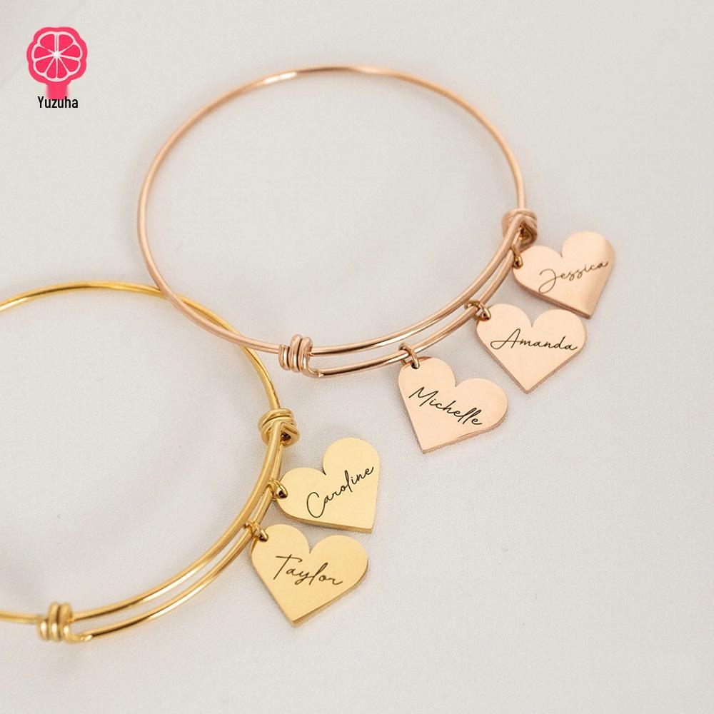 Benutzergraviertes Edelstahl-Herzarmband - Personalisiertes Herzarmband mit Familiennamen - Weihnachtsgeschenk