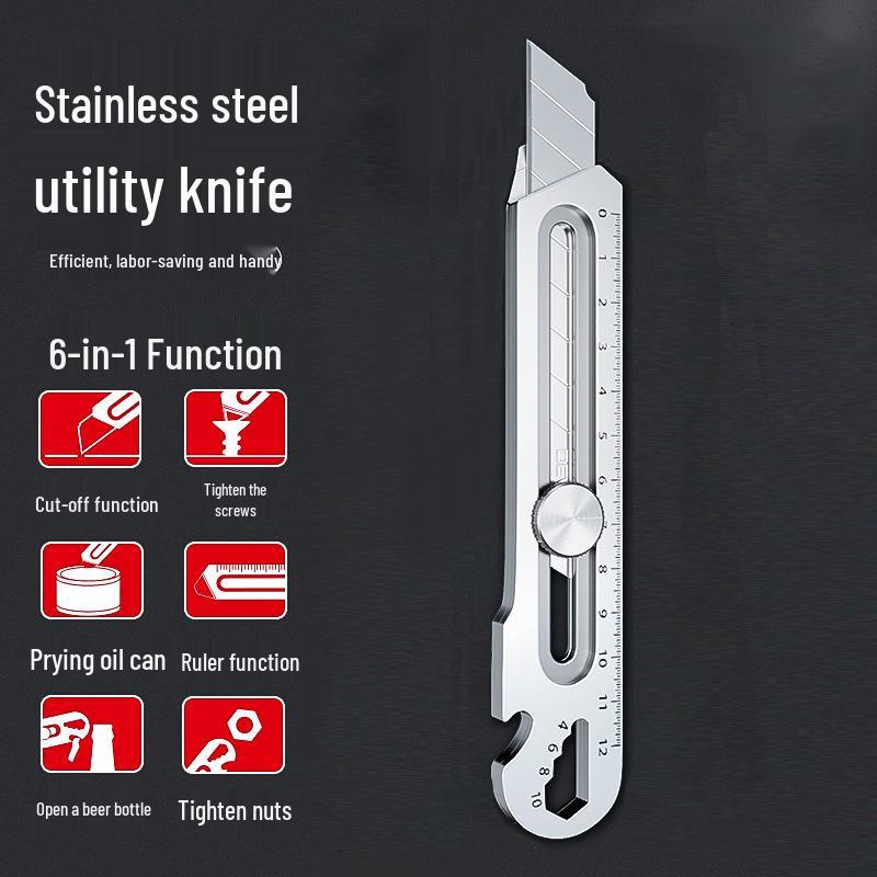 DEWO Heavy-Duty Stainless Steel Electrician's Folding Utility Knife with Cable and Wire Stripper, Thickened Hook.