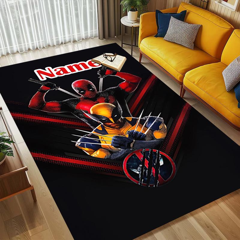 Personalized Name Deadpool Armor Living Room Non-Slip Area Rug Soft Carpet for Bedroom Kids Playroom Sofa Office Home Decor Doormat