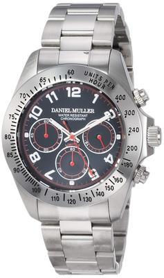DANIEL MULLER Relógio Cronógrafo Todo em Aço Inoxidável Preto x Vermelho [Daniel Muller] Masculino DM-2003BKA