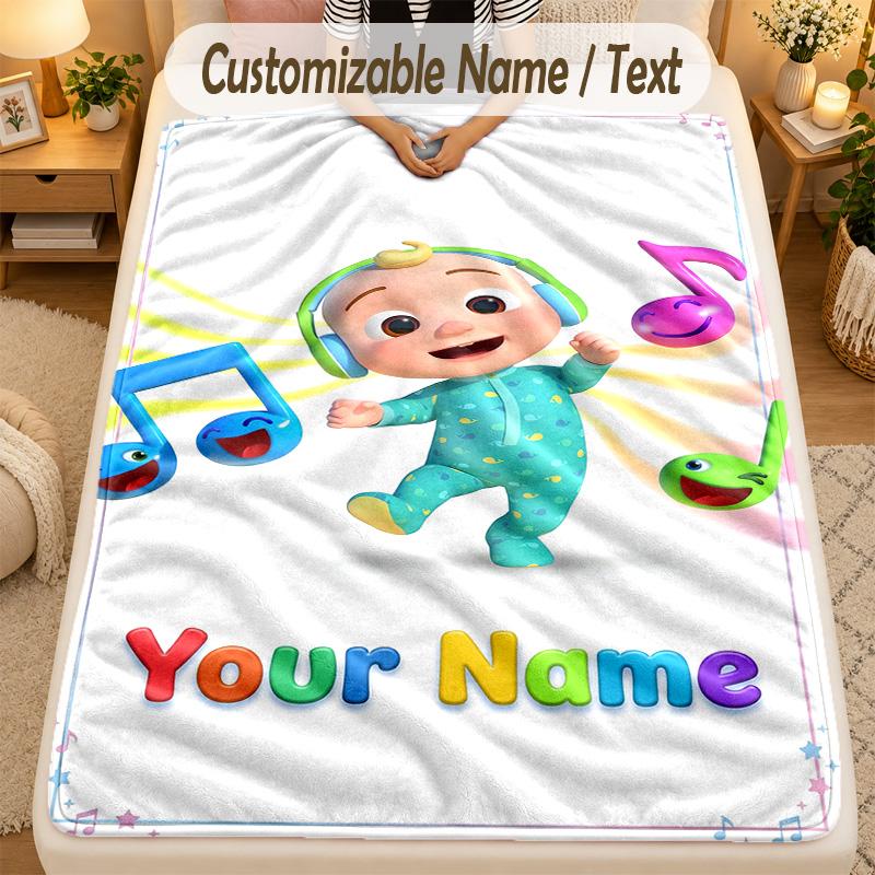 Flannel BlanketCocomelon Custom Name Text Personalized Soft Warm Throw Blanket Home Decor Gift