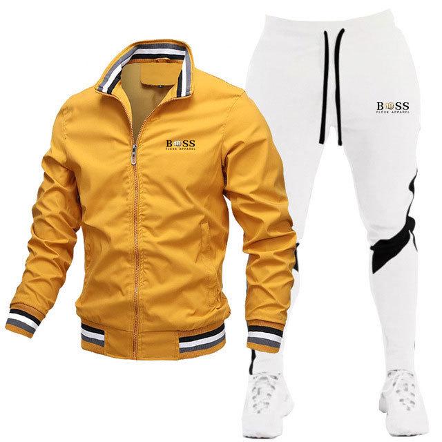 

2023 Men s Casual Spliced Bomber Jacket and Pants Set 4XL