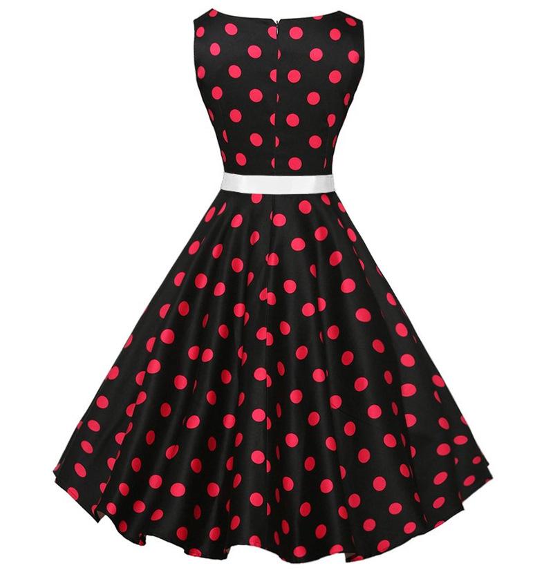 Retro Women's Polka Dot Sleeveless Swing Dress with Bow Tie Waist