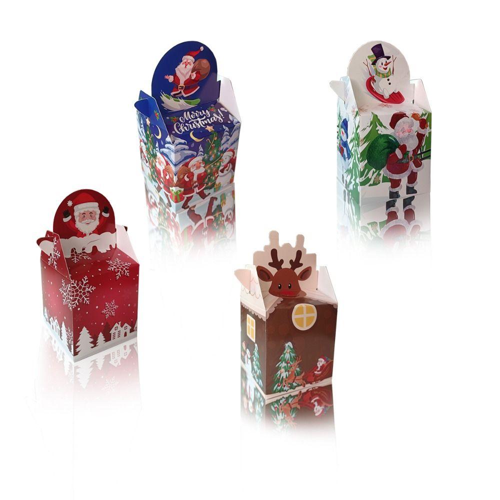 12pcs Cute Christmas Gift Box Paper Xmas Eve Packaging Bag Christmas Decoration Candy Box  Snack