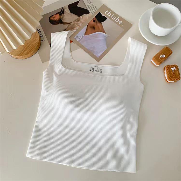 Women's Ice Silk Square Neck Tank Top with Chest Pads