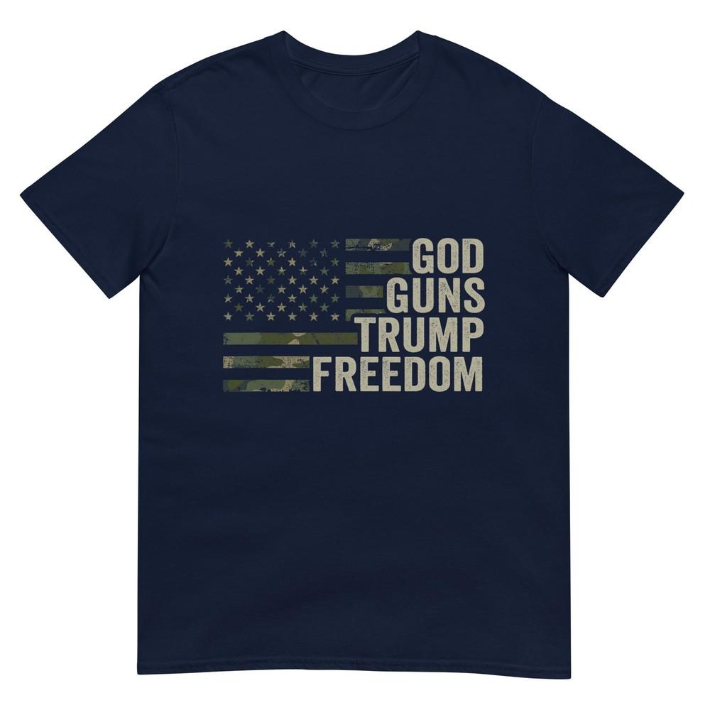 God Guns Trump Freedom Funny Camouflage Pro Gun Usa Flag TShirt S