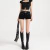 Korean-Style Sexy High-Waisted Rivet Denim Hot Pants - Plus Size, Hip-Hugging Summer Shorts for Women 2025