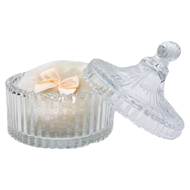 Large Body Powder Puff Glass Storage Jar With Dustproof Lid For Cosmetic Cotton Swabs Makeup Equipment
