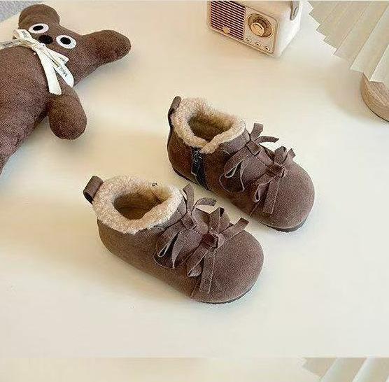 

Winter Lined Korean Bowknot Short Boots for Girls Warm Zipper Boots Toddler Casual Double Laces size 22 коричневый