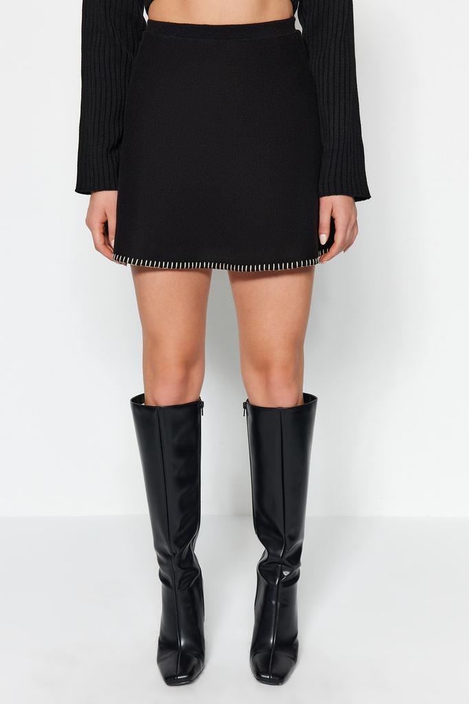 Damenmode Neuer Rock Schwarzer Minirock aus Baumwollstrick