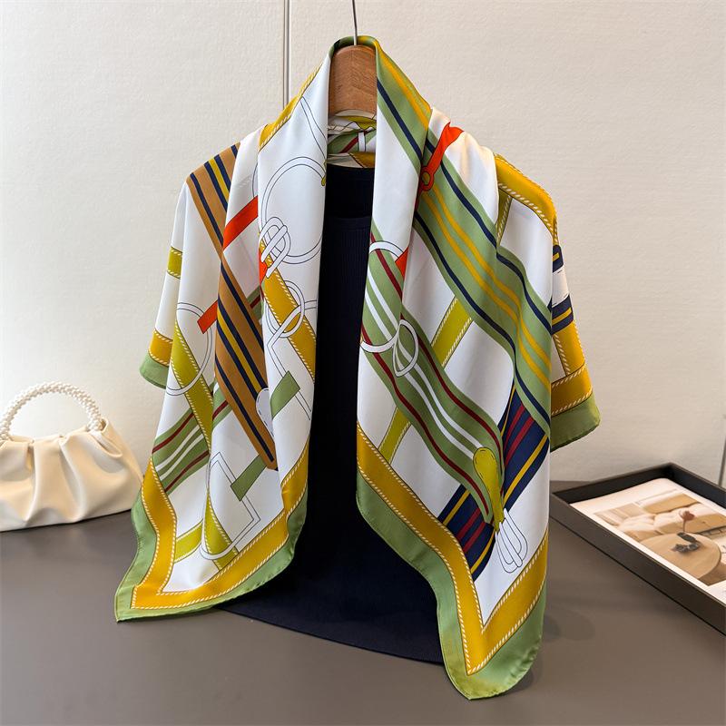 

Equestrian Satin Imitation Silk Printing Large Square Scarf Silk Scarf Shawl Headscarf Neck Protection Scarf Decorative Women S Scarf 90*90cm