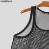 INCERUN Summer Men Sleeveless See Through Mesh Sheer Party Club Tank Tops
