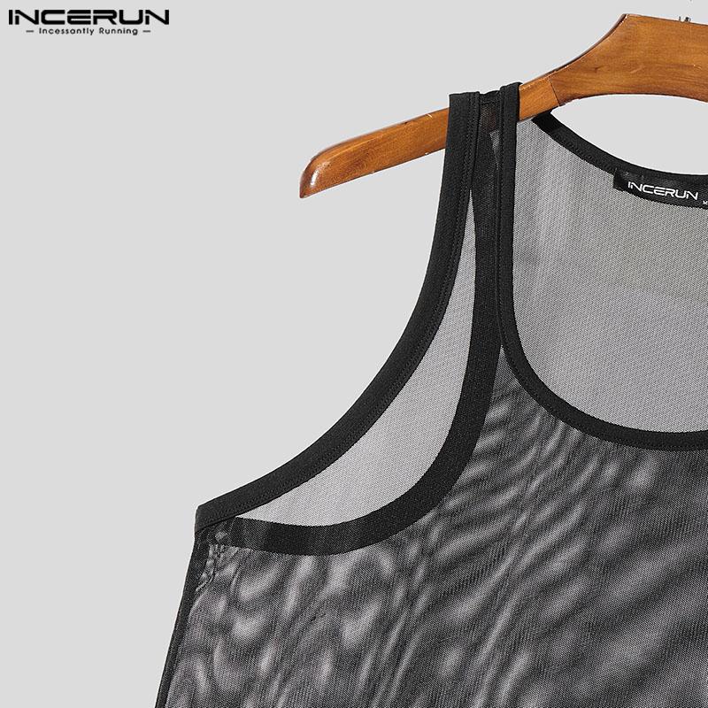 INCERUN Sommer Herren Ärmellos Durchsichtig Mesh Transparent Party Club Tanktops