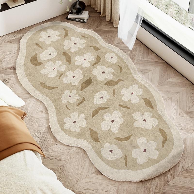 

High End French Cream Style Bedroom Bedside Carpet Living Room Large Area Long Geometric Lines Carpet Fluffy Soft Decorative Rug 50x80cm