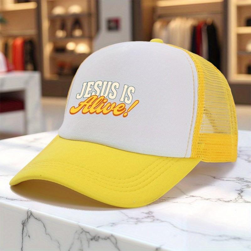 Jesus Is Alive Trucker Hat Polyester Mesh Baseball Cap Adjustable Casual Snapback Gift