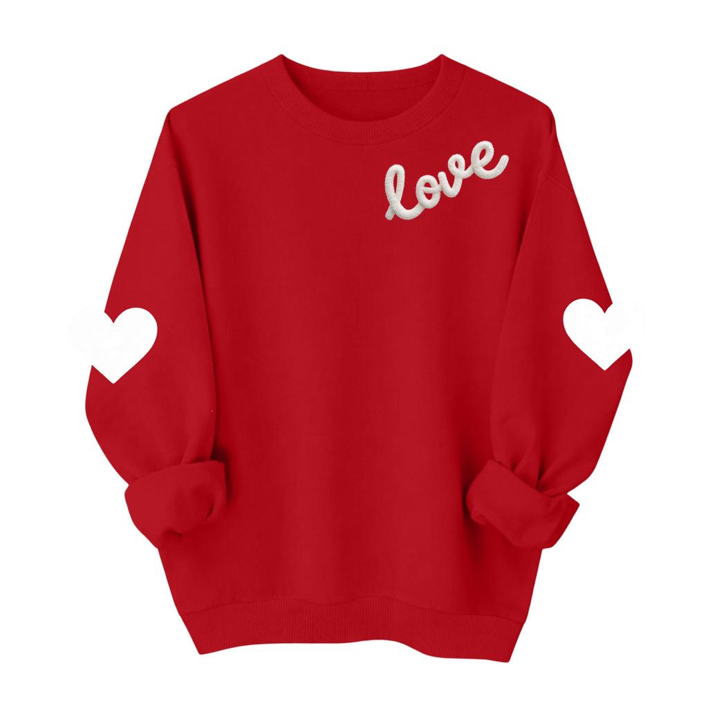 Valentines Sweatshirts For Women Love Heart Graphic Pullover R-neck Long Sleeve Tops Valentine's Day Sweatshirt