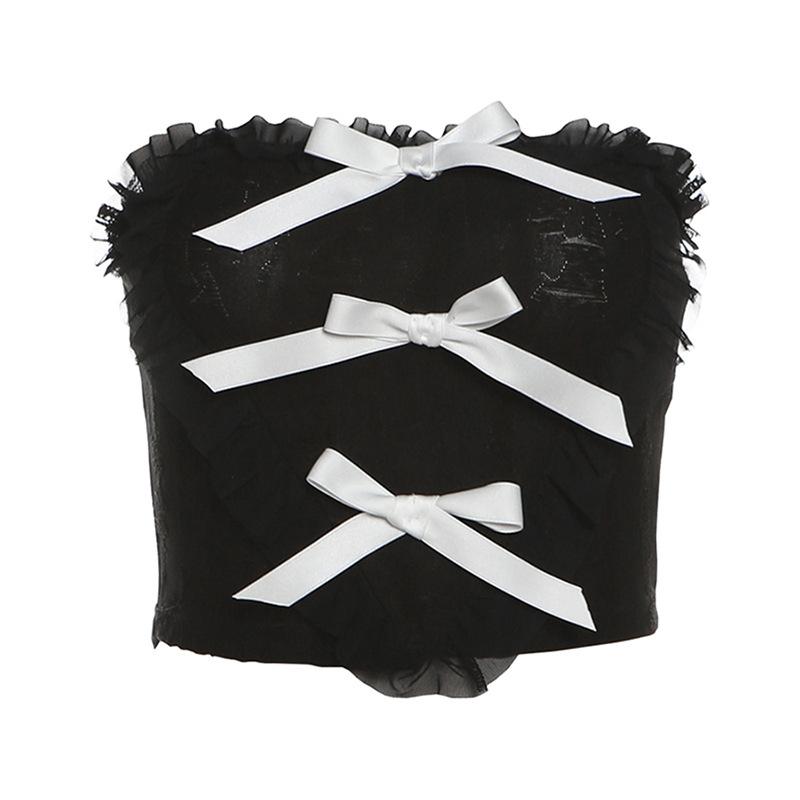 European and American style spring new women's clothing chic sexy slim bow tight love ruffle edge small vest