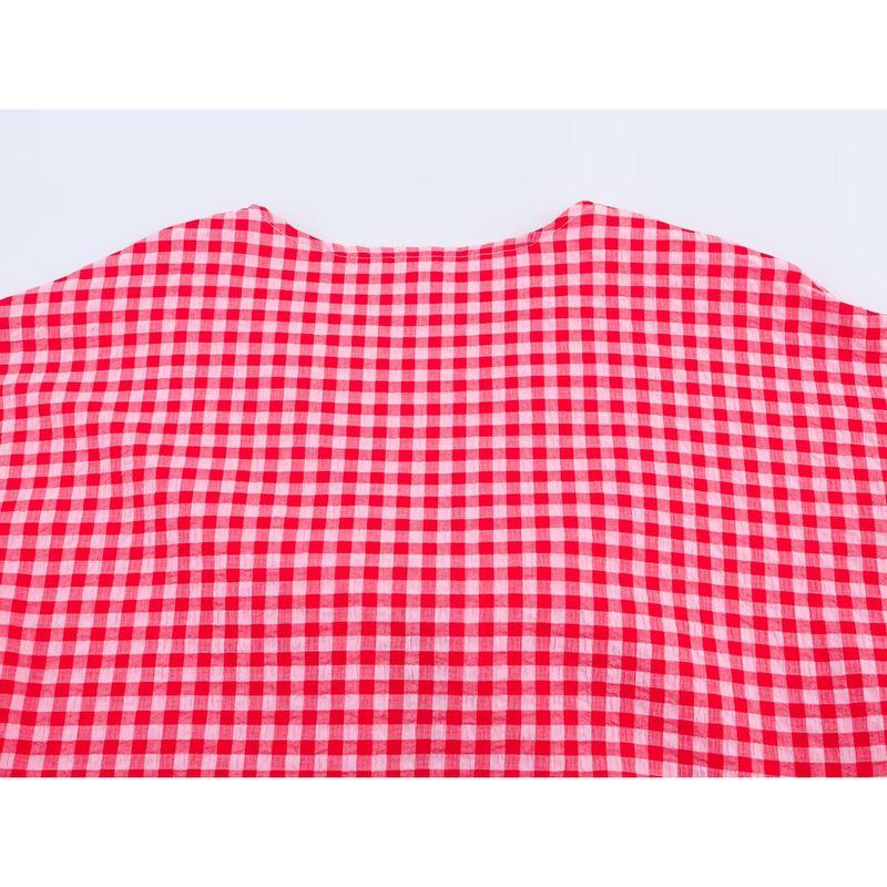 Kaslead New Women Clothes Western Style Fashion Simple Love Heart Plaid Embroidery Lace-up Shirts