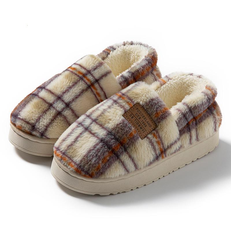 Shi Home Cotton Shoes Bag and Winter Indoor Household Warm Shoes Couple Platform Comfortable Fleece Shoes