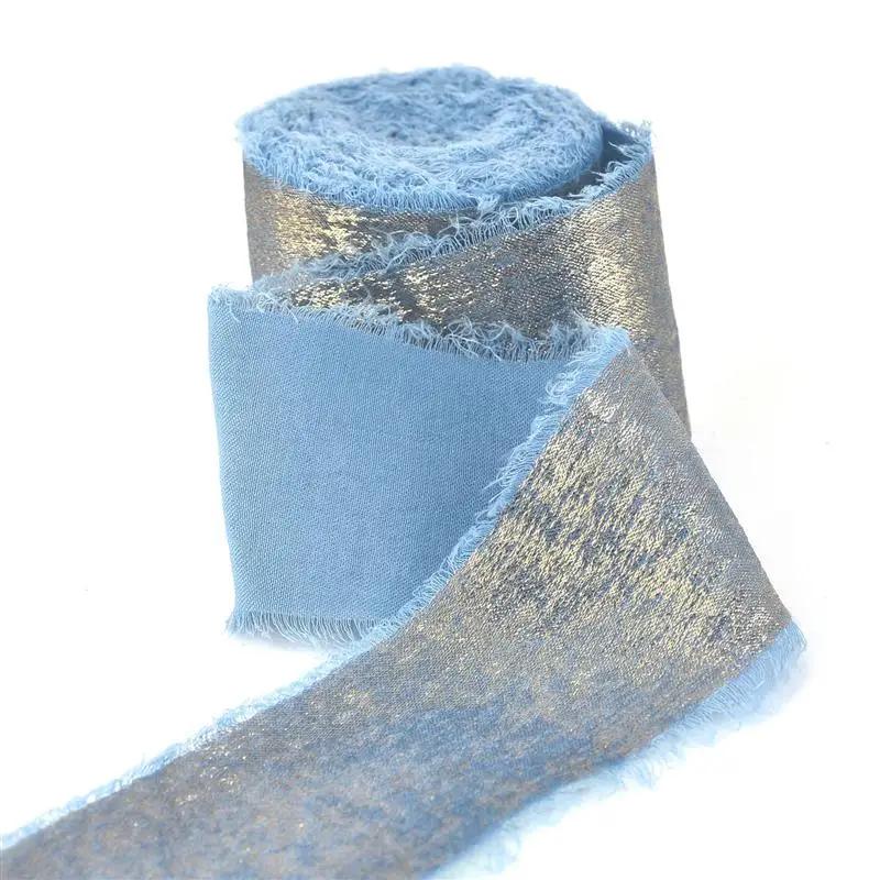 Handgefertigtes Ausgefranstes Kanten Goldenes Seidenband Stoffband Für Hochzeitseinladung Verpackung Sträuße Geburtstagsfeier Dekorationen Geschenke