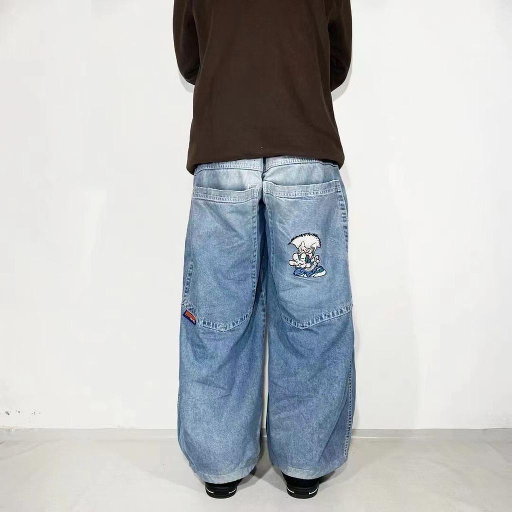 GLYDE Y2K Moda Jeans Dritti Larghi Street Hip Hop Vintage Oversize a Gamba Larga Jeans a Straccio Unisex