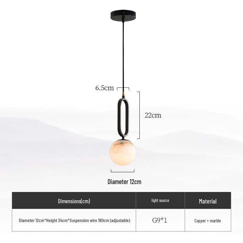 Modern Minimalist Copper and Marble Pendant Light for Bedroom and Aisle