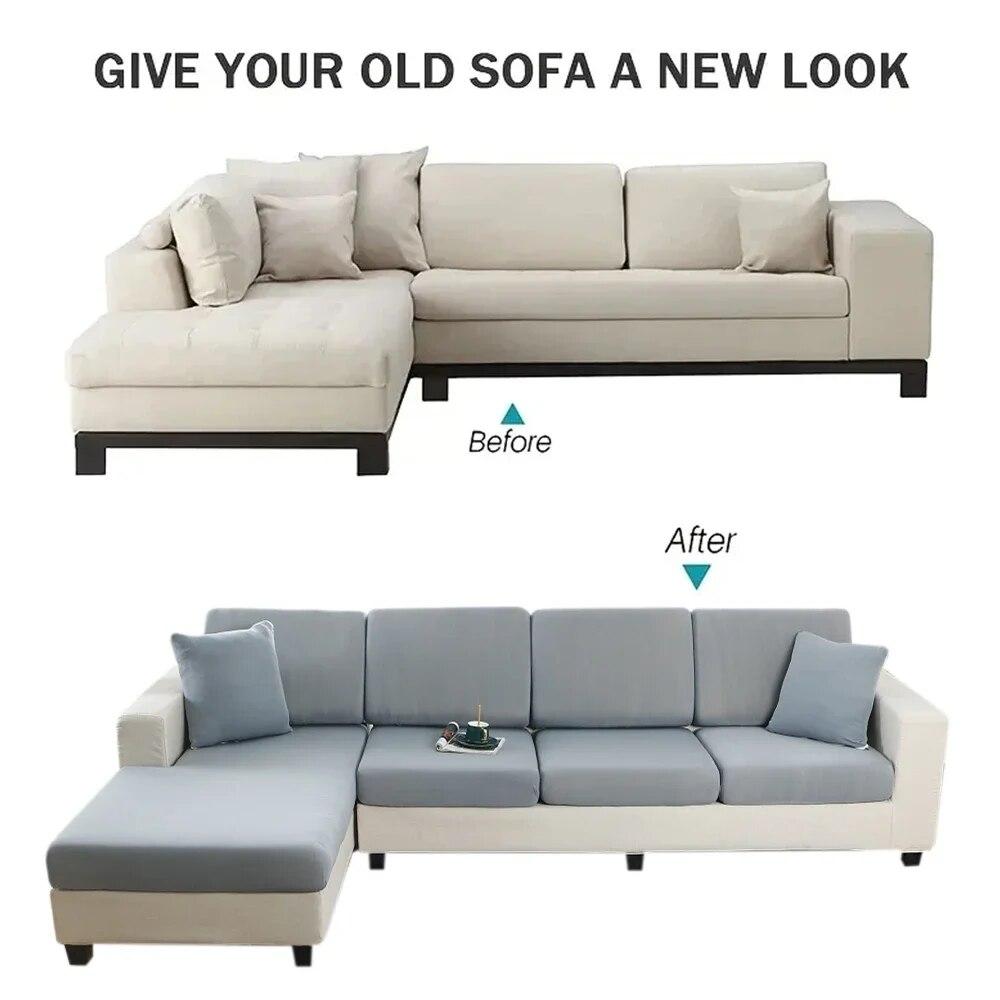 Einfarbiger Sofa-Sitzkissenbezug, Stretch-Spandex-Sofa-Schonbezüge, L-förmiger Ecksofa-Bezug für Wohnzimmer, Zuhause, Haustiere