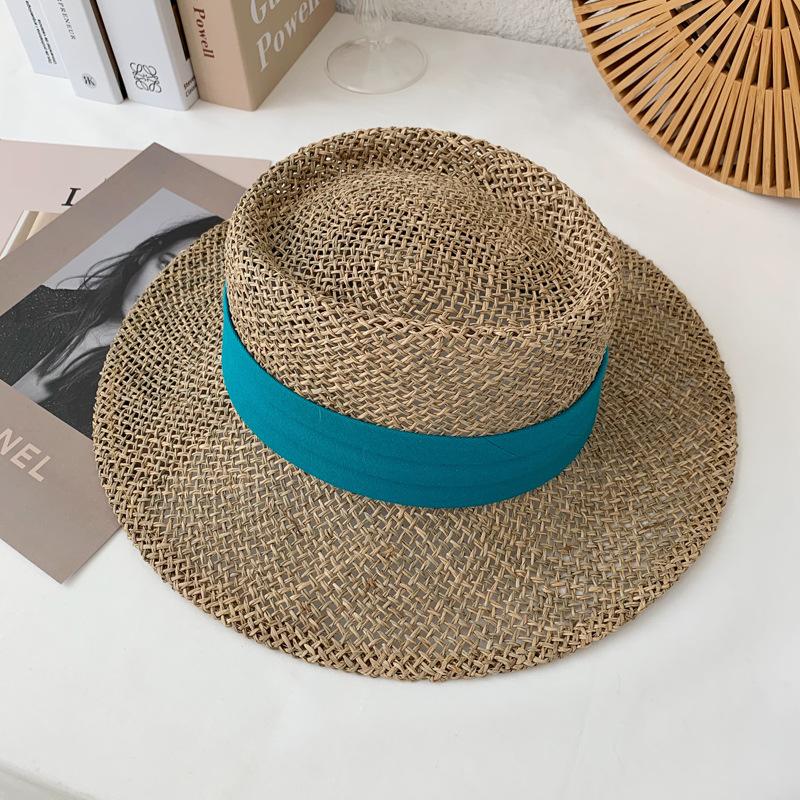 New wind beach travel holiday straw hat concave shape travel engraved handmade seaweed visor for men and women