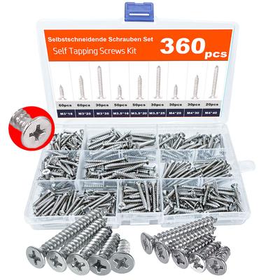 Carbon Steel Nickel-plated/blackened 360pcs Cross Countersunk Head Self-tapping Wood Screw Set M3M3.5M4 Flat Head Self-tapping