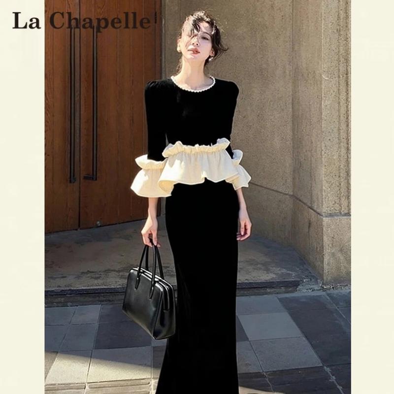 La Chapelle Women s Elegant Black Two-Piece Skirt Set 2XL