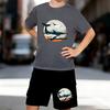 Boys 2 Piece Ocean Shark Printed Outfit, Short Sleeve T-Shirt and Shorts Set for Kids Age 5-14,Black,White Sporty Casual Summer Clothes