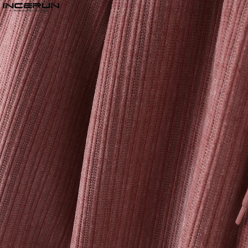 INCERUN Men Elastic Waist Corduroy Casual Shorts Half Pants