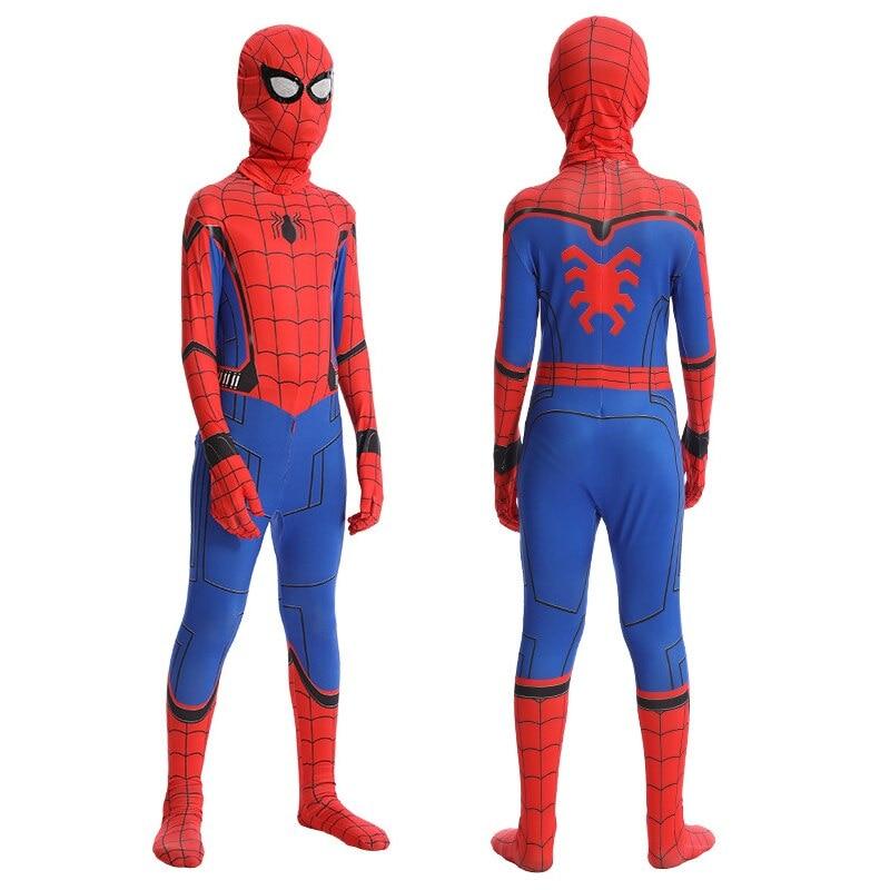 Kinder Spiderman Kostüm mit Maske und Handschuhen Superheld Lycra 3-4 Jahre 110cm Blau Rot