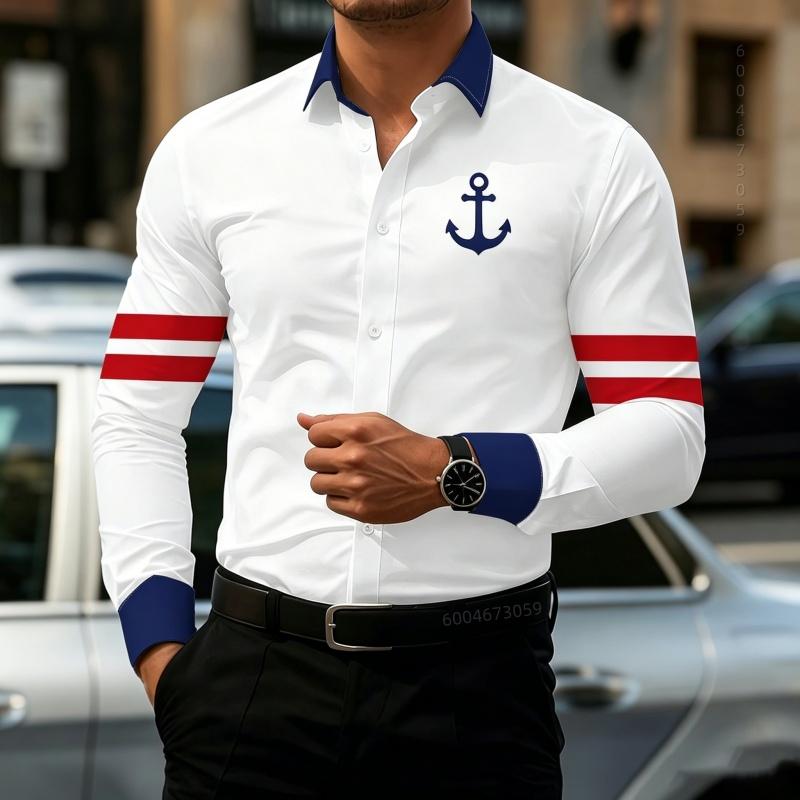 2026 New Men's Contrasting Striped Shirt Street Style Black and White Striped Slim Fit Shirt Business Casual Formal Shirt