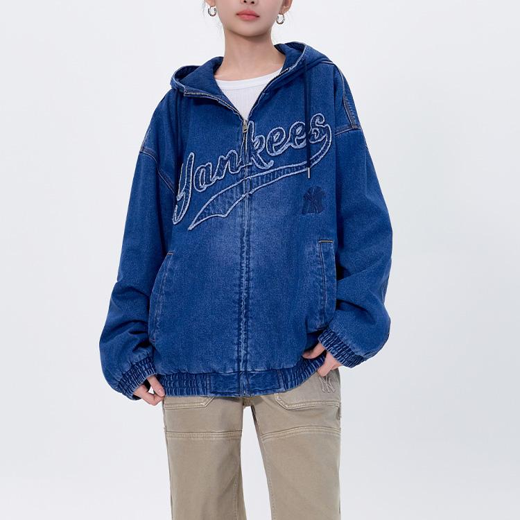 MLB New York Yankees Fashion Hooded Zip-Up Long Sleeve Denim Jacket Unisex Jackets 3ADKB0256-50INS