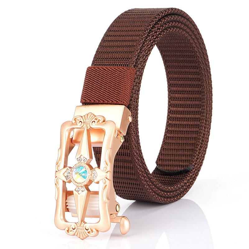 New Women'S Commuting Belt With Automatic Buckle Nylon Waistband, Outdoor Leisure Versatile Double-Layer Thick Belt