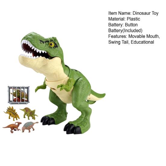 1 Set Swallowing Roaring Dinosaur Toy with Cage Movable Mouth Swing Tail Kids Tyrannosaurus Rex Action Figure Realistic Dino Model Toddlers Boys Girls