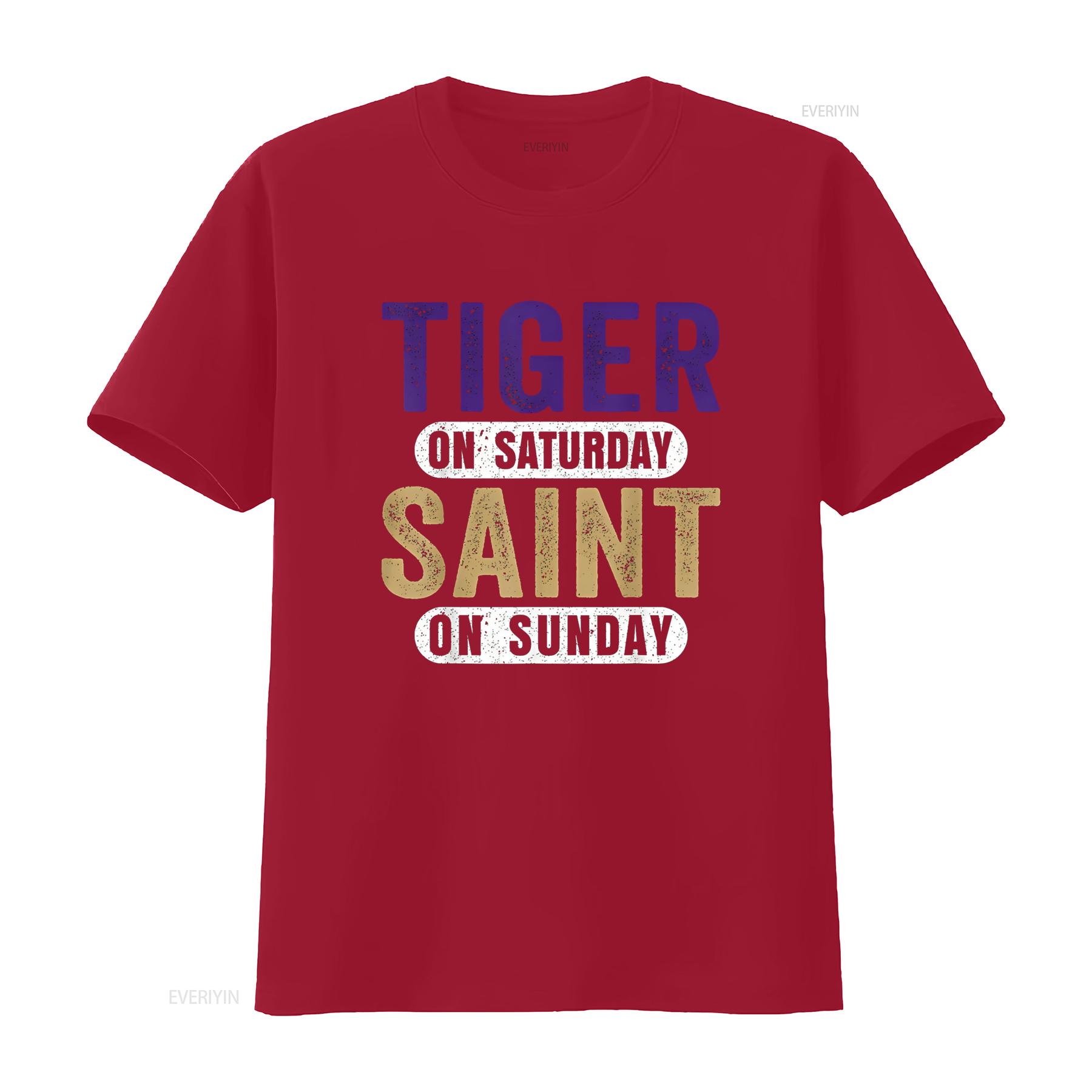 Tiger On Saturday Saint Sunday New Orleans Funny Game Day T Shirt vintage Washed Top For Everyday Wear graphic fashion Stylish S