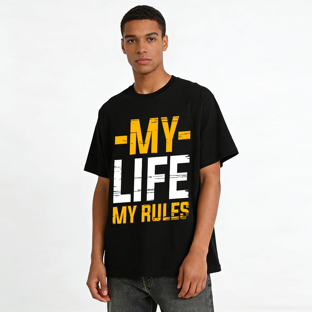 Trendy MY RULES Print Casual T-Shirt Unisex Loose Fit Versatile Top Pure cotton T-shirt