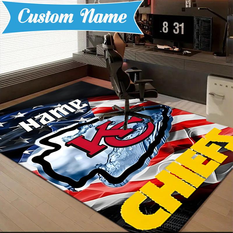 Custom Name Kansas City Chiefs Logo Rug Game Carpet, Floor Mat for Bedroom Living Room Entryway Rug, Home Decor Idea Gift for Christmas birthday