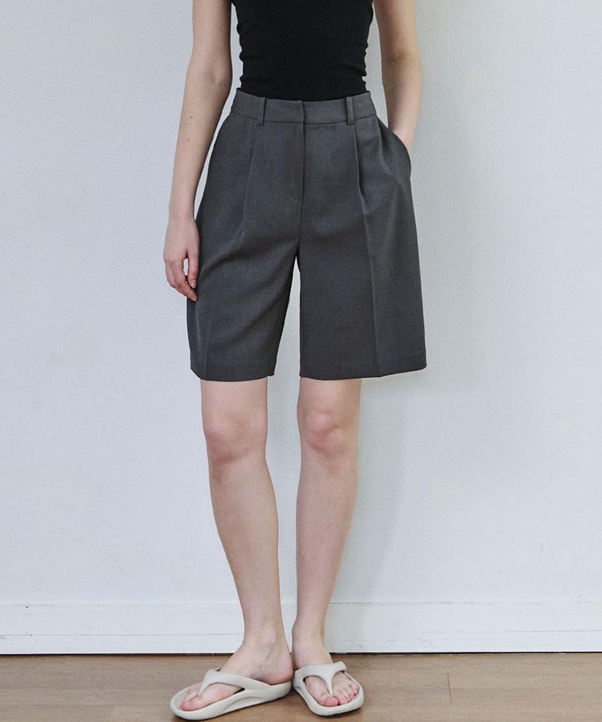 MALOUPE 2211 Single-Pleat Half Pants (Dark Gray)