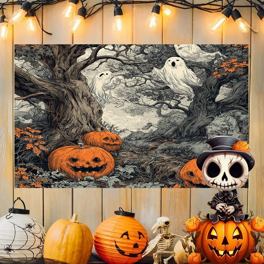 Spooky Floral Ghost Tapestry Background Cloth Hanging Cloth Bedroom Bedside Decorative Wall Cloth Rental Dormitory Tapestry