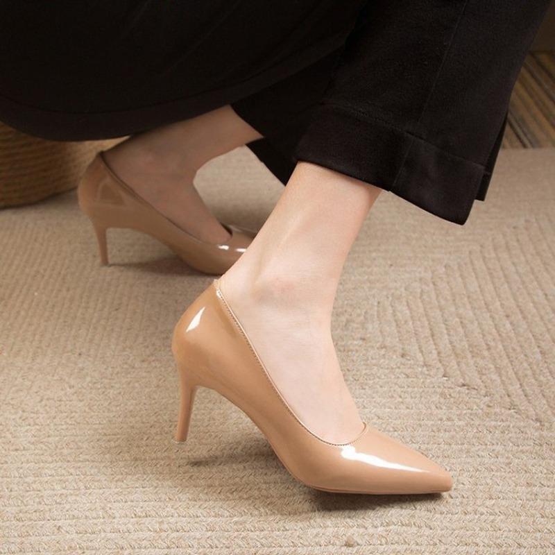 Patent Leather Fine Heel Single Shoes Temperament Fashion Pointed Toe Shallow Mouth Slip-on High Heels