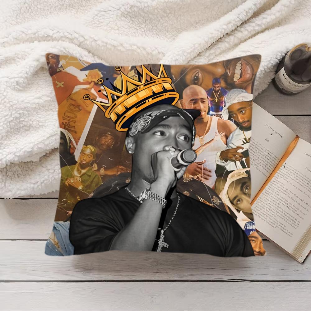 Cool T-Tupac 2Pac S-Shakur Cushion Cover Silky Short Plush Invisible Zipper Dustproof Sofa Pillow Case For Home Decor