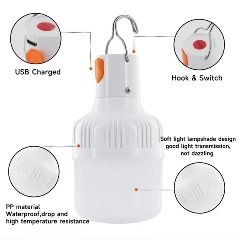 USB Rechargeable LED Lamp Outdoor Bulbs 60W Emergency Light Hook Up Camping Fishing Portable Lantern Night Lights