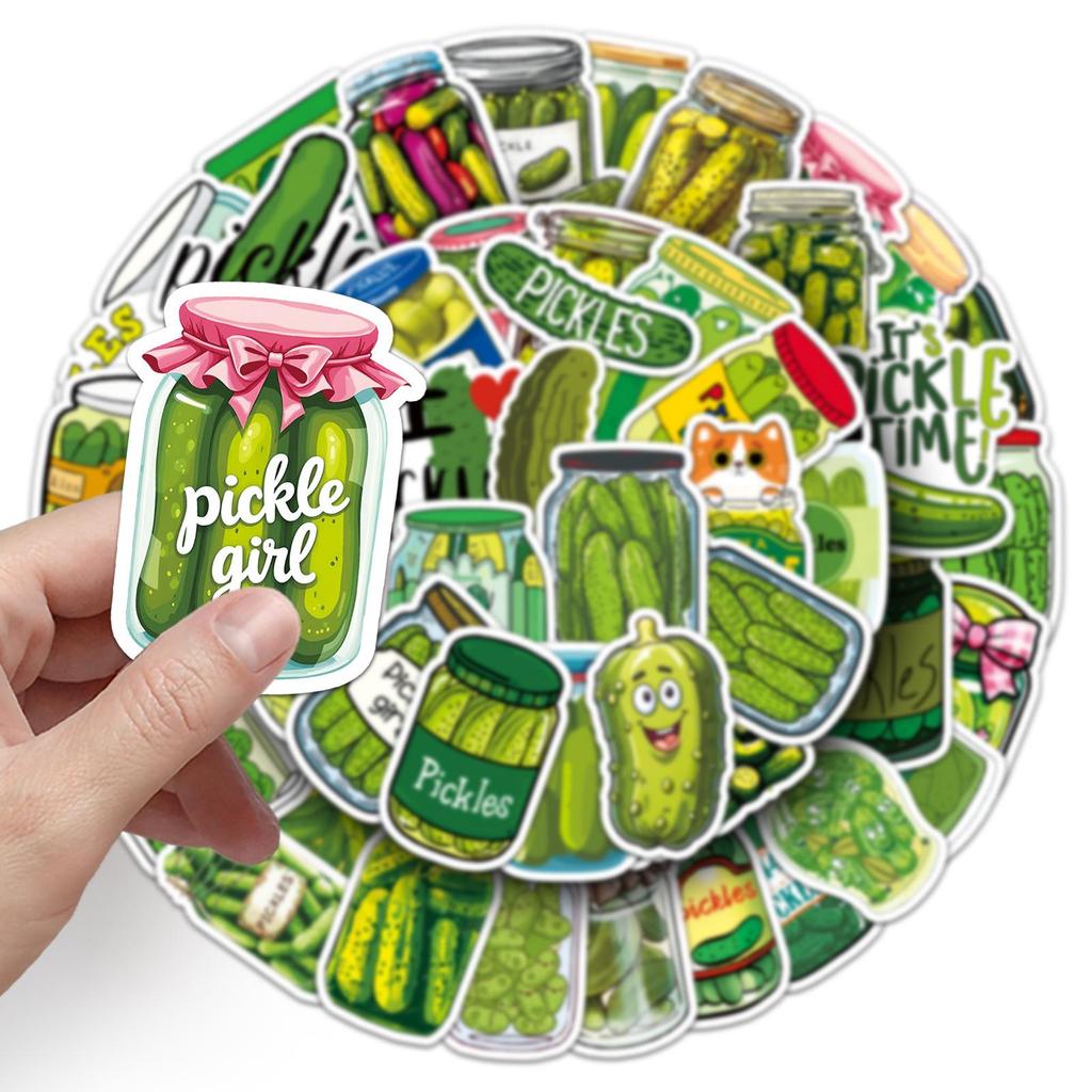 50 Sour Cucumber Stickers Set for Phones & Laptops - Pickle-Themed Resin Decals