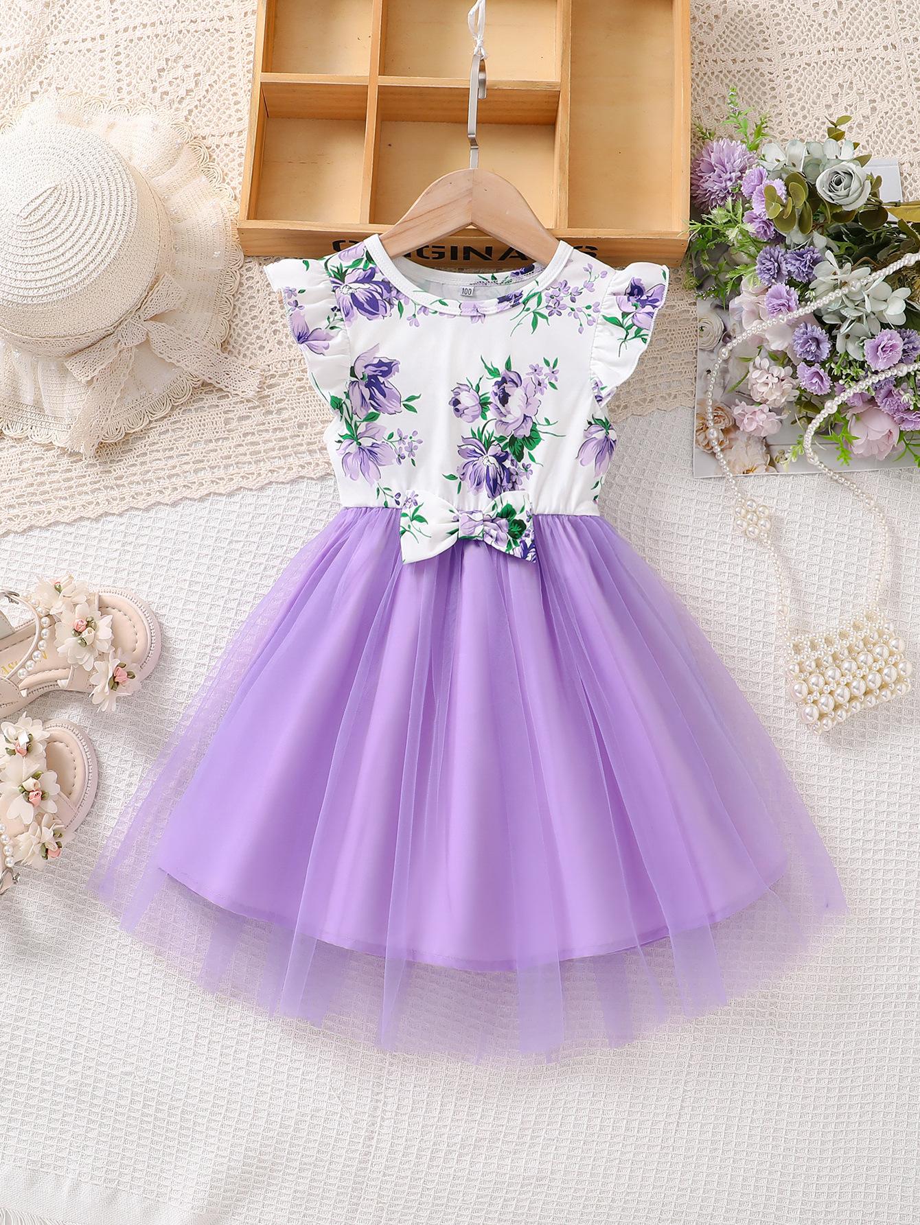 

Детское модное платье принцессы, летнее платье для девочек без рукавов с бантом 110cm фиолетовый