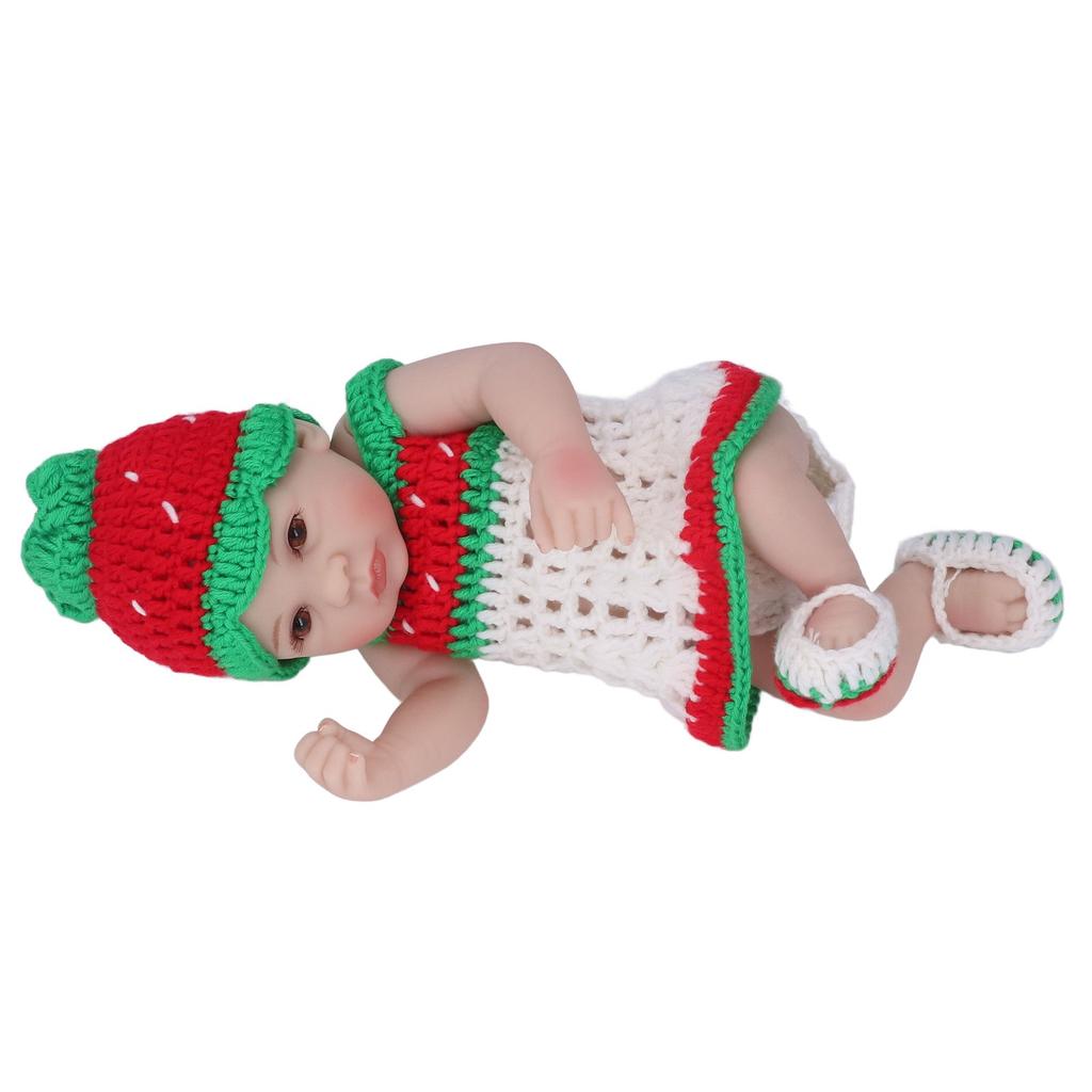 Newborn Baby Doll 10 Inch Silicone Cute Lifelike Infant Doll with Knitted Clothes Birthday GiftEyes