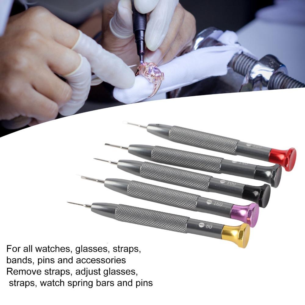 5Pcs Silver Watch Screwdriver Set Large Handle Screwdriver  Watch store professional repair work