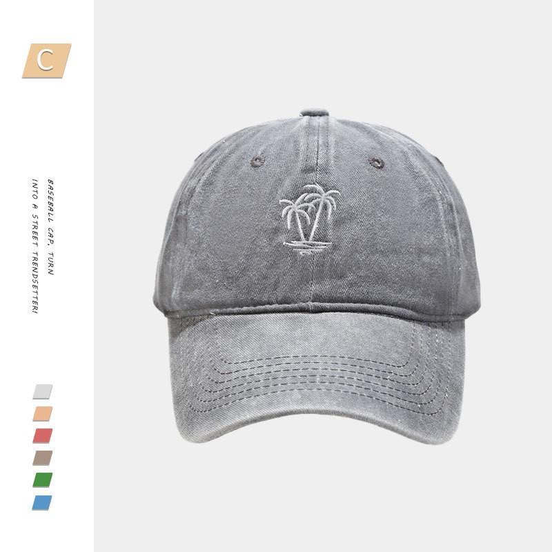 

Chic Washed Casual Cotton Baseball Cap With Eyecatching Palm Tree Embroidery For Wear Everyday StyleE